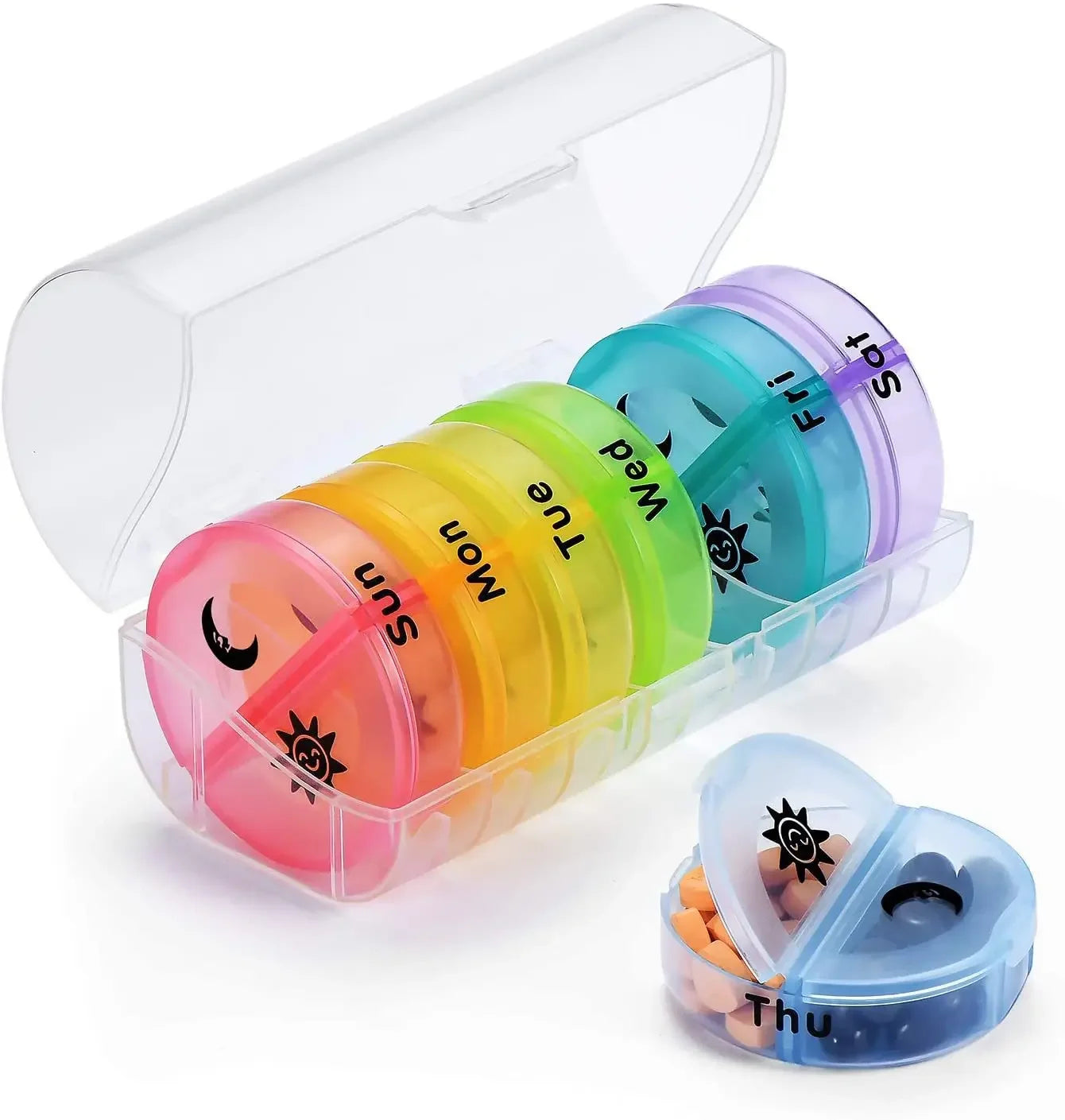 Weekly Rainbow Pill Organizer - Portable 7-Day Medicine Storage Box for Tablets - Very Good For Travelling